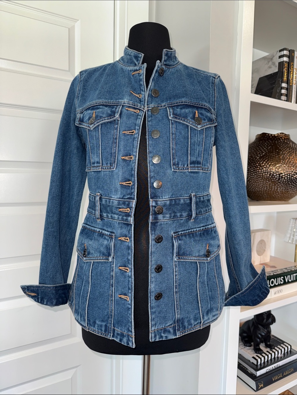 Veronica Beard Blue Denim Military-Inspired Jacket